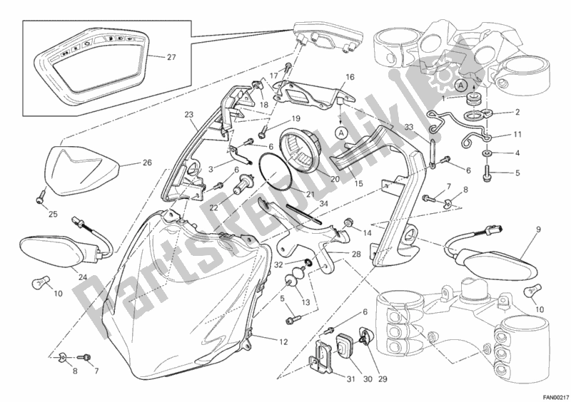 All parts for the Headlight of the Ducati Streetfighter S 1100 2012